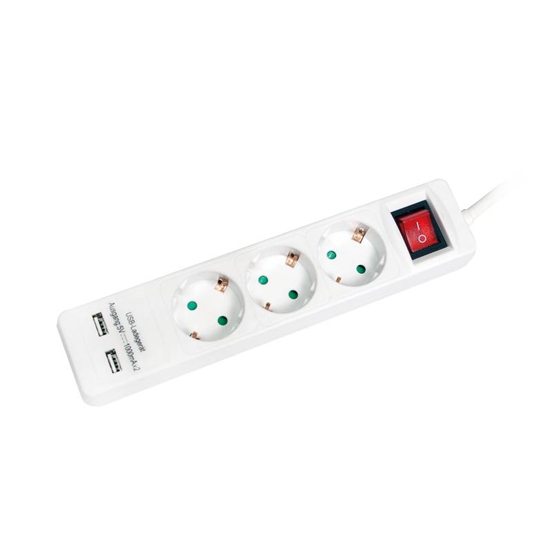 LogiLink Steckdosenleiste 3-fach mit 2x USB, 1,4m Kabel