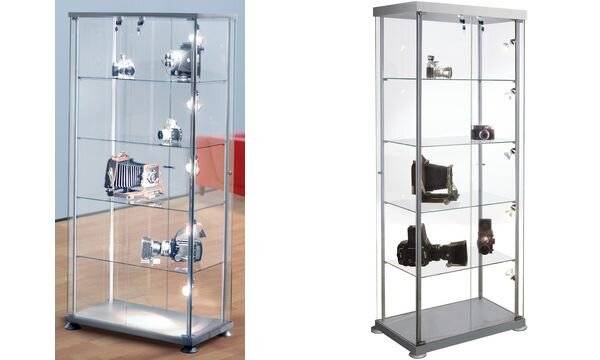 kerkmann Rechteck-Vitrine expoline, 4 Glasböden, alusilber (71400002)