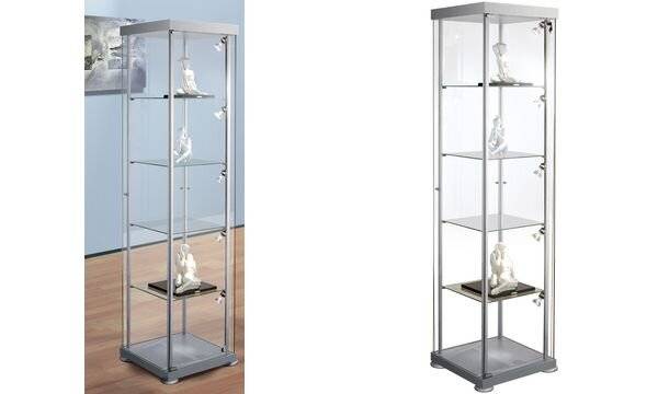 kerkmann Quadrat-Vitrine expoline, 4 Glasböden, alusilber (71400000)