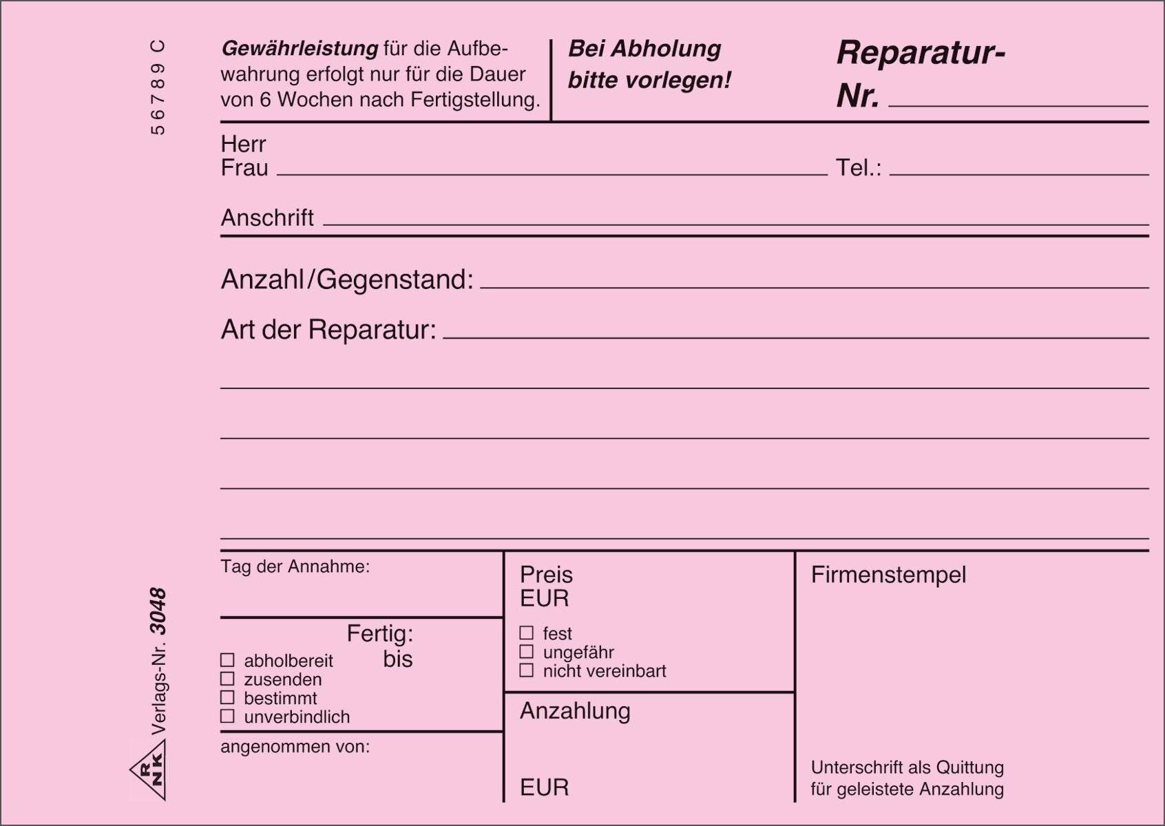RNK Reparatur-Block 3048 A6 selbstdurchschreibend 3x40 Blatt-0