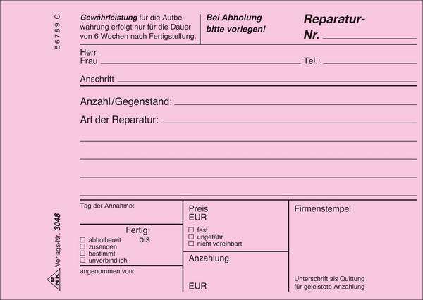 RNK Reparatur-Block 3048 A6 selbstdurchschreibend 3x40 Blatt