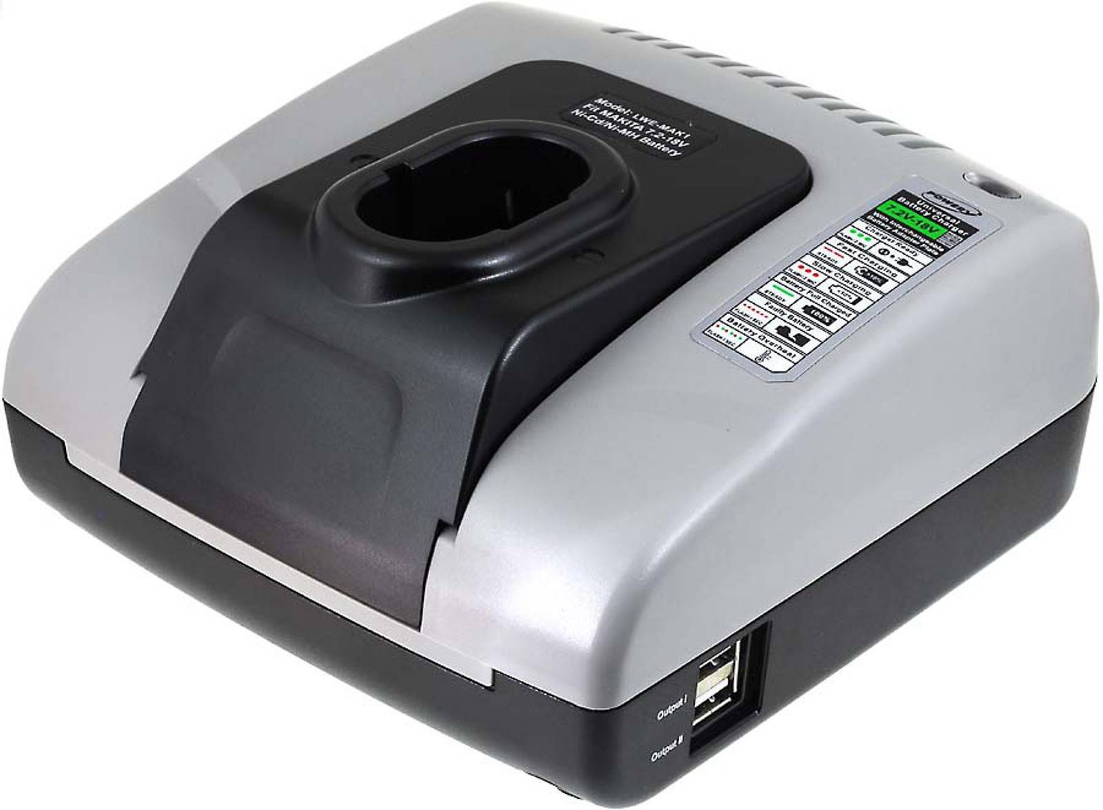 Powery Akku-Ladegerät mit USB für Makita Typ 1220, 7,2V-18V-0