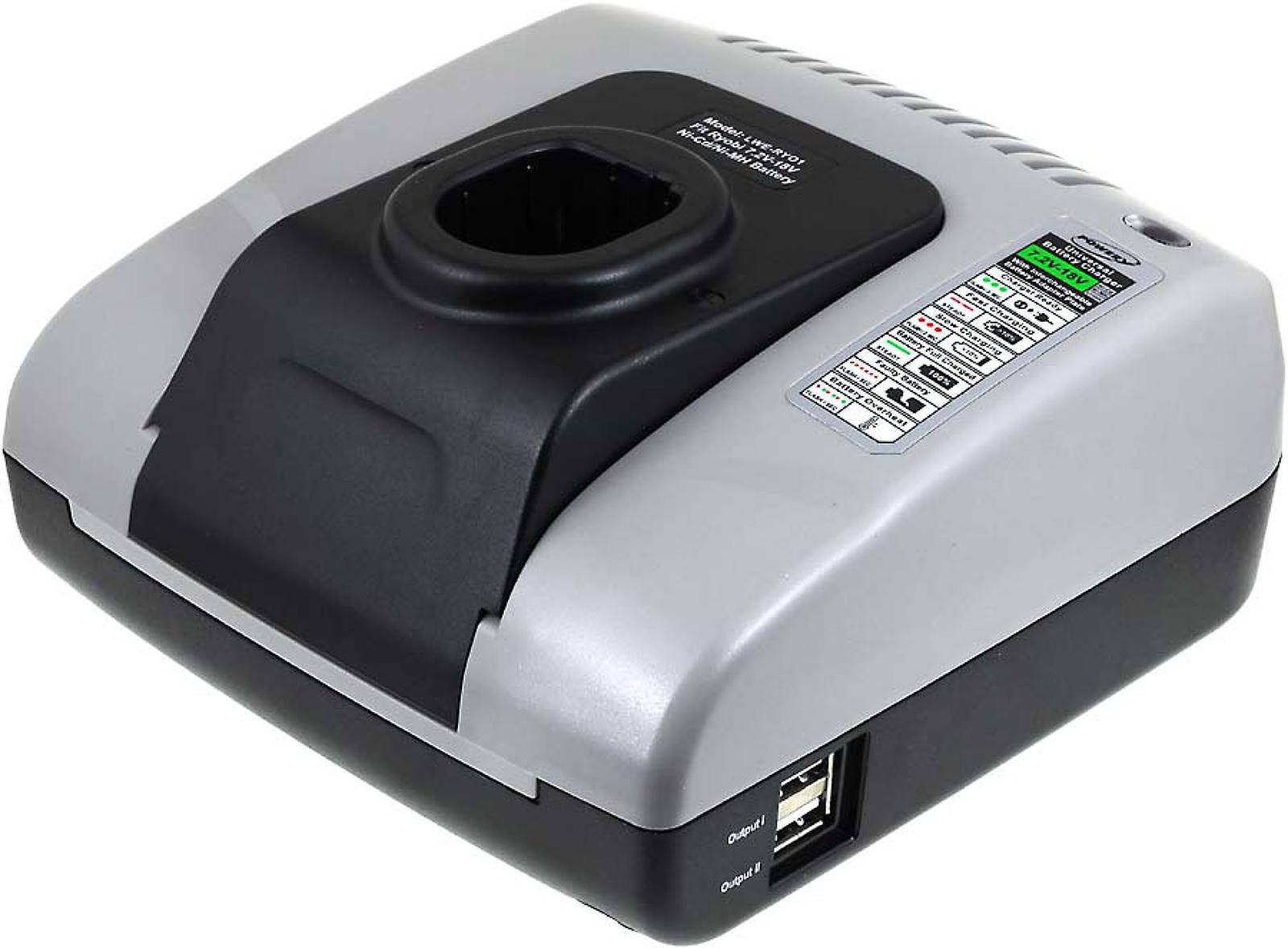 Powery Akku-Ladegerät mit USB für Säbelsäge Ryobi RJC180, 7,2V-18V-0