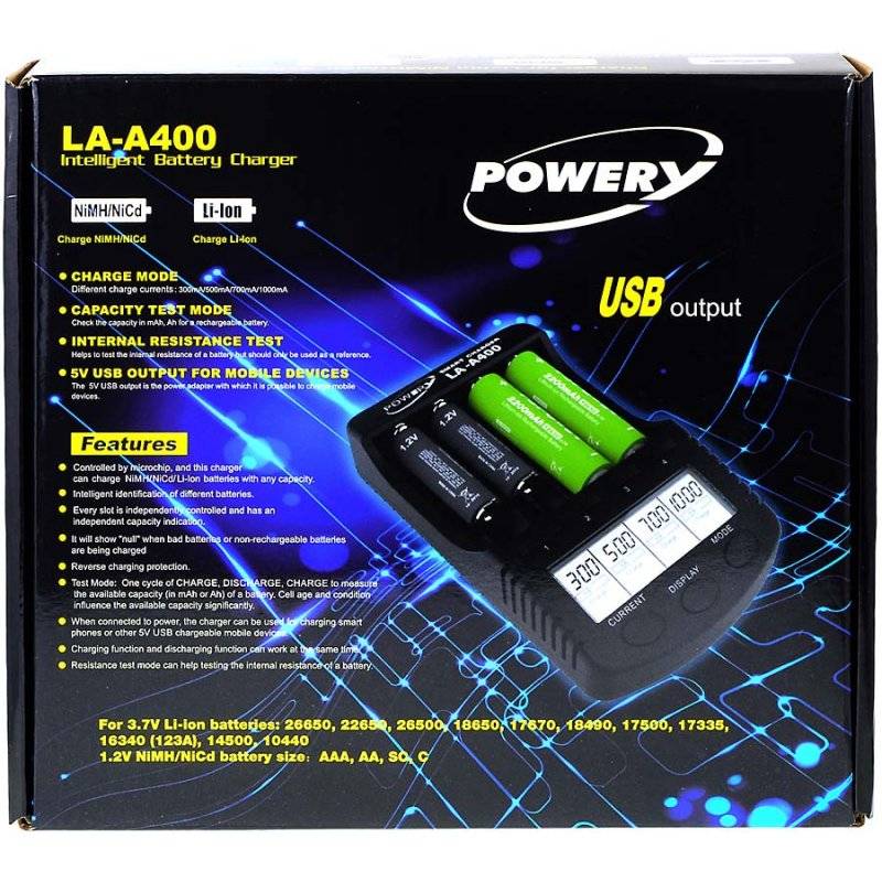 Powery Ladegerät LA-A400 für NiCd / NiMH- AA/AAA SC/C und 3,7V Li-Ion Akkus/Zellen-4