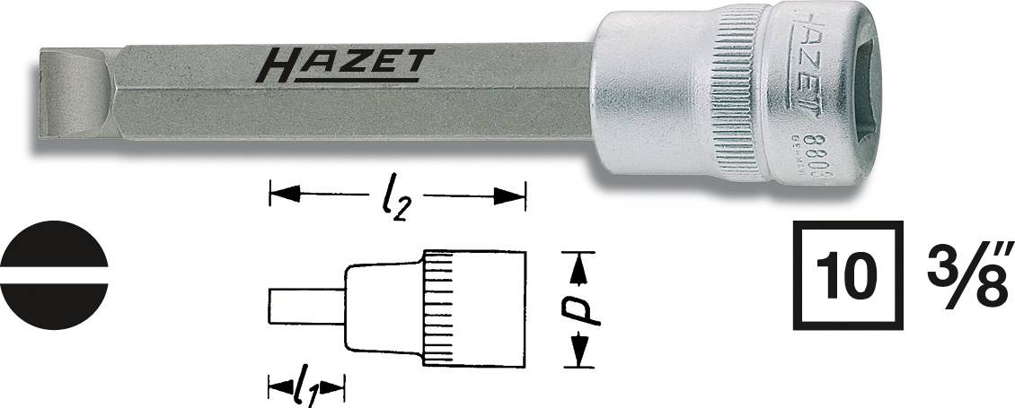 HAZET Schlitz-Schraubendreher-Einsatz 10 mm (3/8\") 8803-1.2X8 Länge 80 mm (8803-1.2X8)