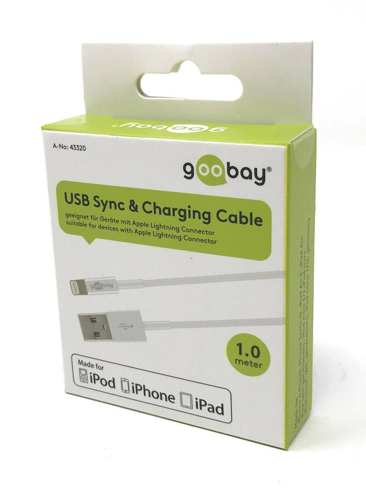 goobay Lightning MFi / USB Sync- und Ladekabel kompatibel mit Apple iPhone/iPad Weiß-1