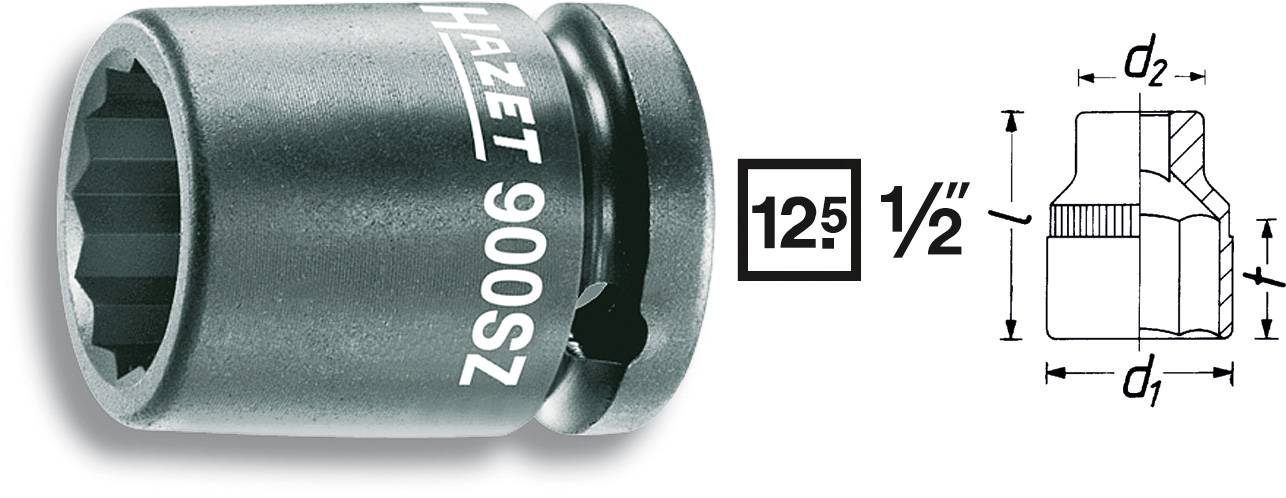 HAZET Außen-Sechskant Kraft-Steckschlüsseleinsatz 34 mm 1/2\" (12.5 mm) Produktabmessung, Länge 55 mm