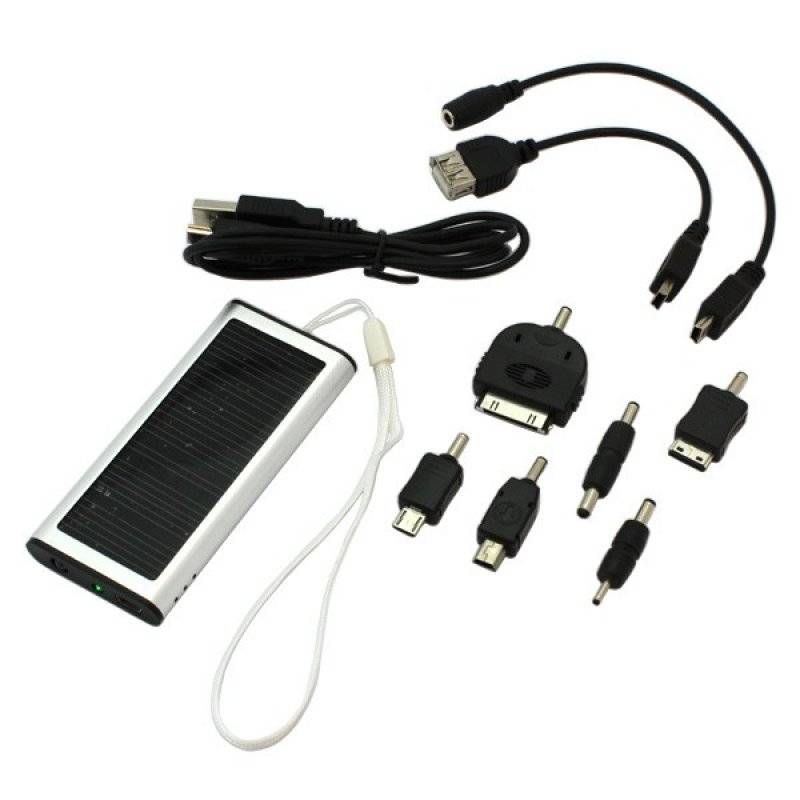 Digibuddy Solarladegerät / Powerbank Solar/ Externer Akku 5V 1000mAh inklusive 6-teiliges Adapterset, 5V, Li-Polymer-0