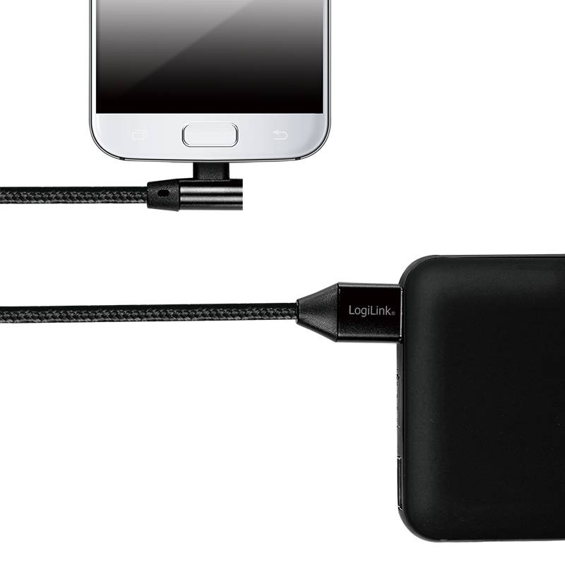 LogiLink USB 2.0 zu micro-USB (90° gewinkelt) Stecker, 1m-2