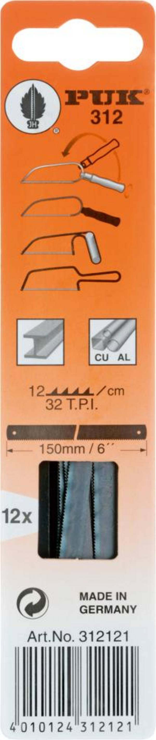 Metallsägeblatt 312 L.150mm ZpZ 32 1-s.12 St./Karte PUK