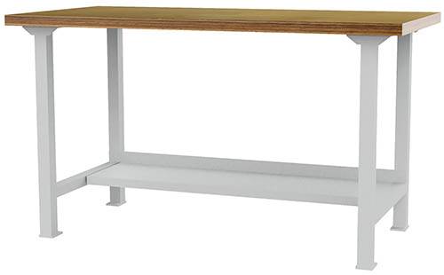 Werkbank,HxBxT 859x1500x750mm,Multiplexplatte,Tragl. 200kg,4-Fuß,m. Ablageboden,RAL7035-0