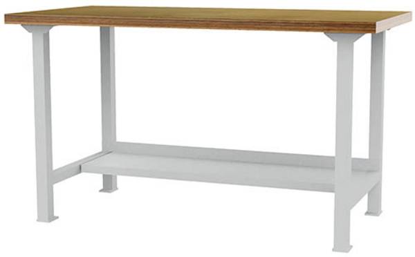 Werkbank,HxBxT 859x2000x750mm,Multiplexplatte,Tragl. 200kg,4-Fuß,m. Ablageboden,RAL7035
