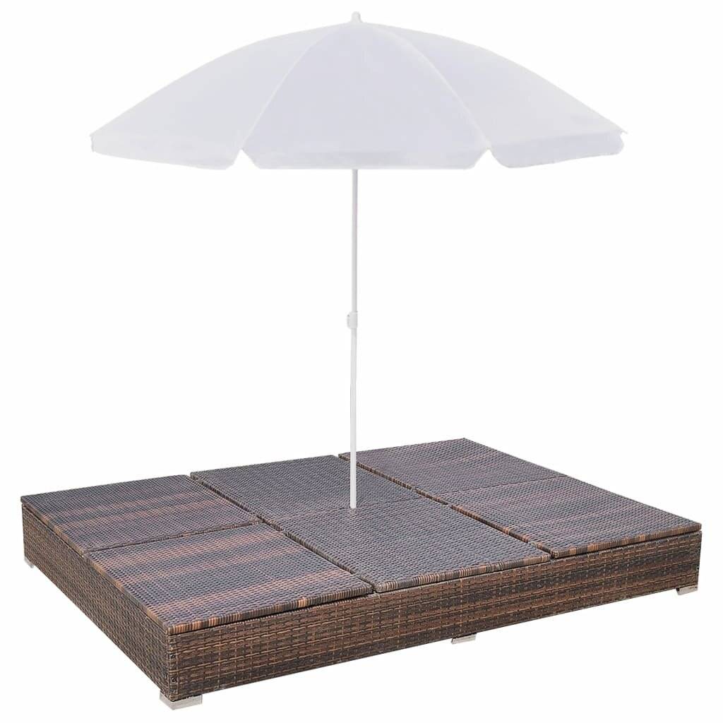 vidaXL Outdoor-Loungebett mit Sonnenschirm Poly Rattan Braun-5