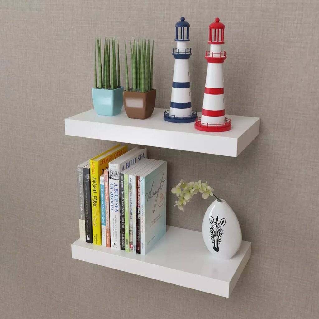 2er Set MDF Wandregal Wandboard Hängeregal Bücher/DVD Regal, weiß-0