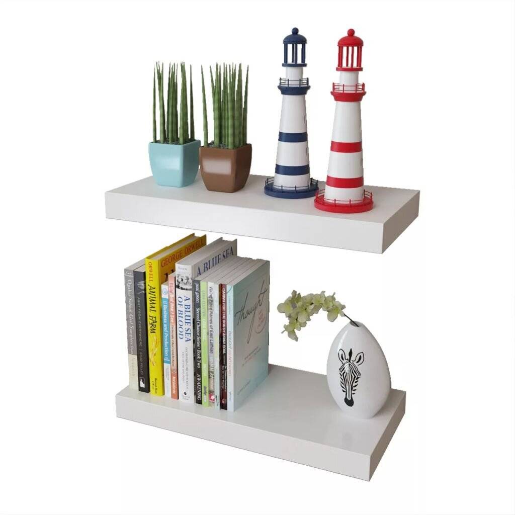 2er Set MDF Wandregal Wandboard Hängeregal Bücher/DVD Regal, weiß-2
