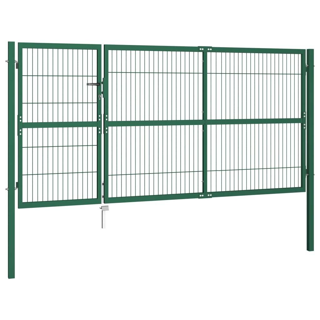 Gartentor mit Pfosten 350 x 140 cm Stahl Grün-1