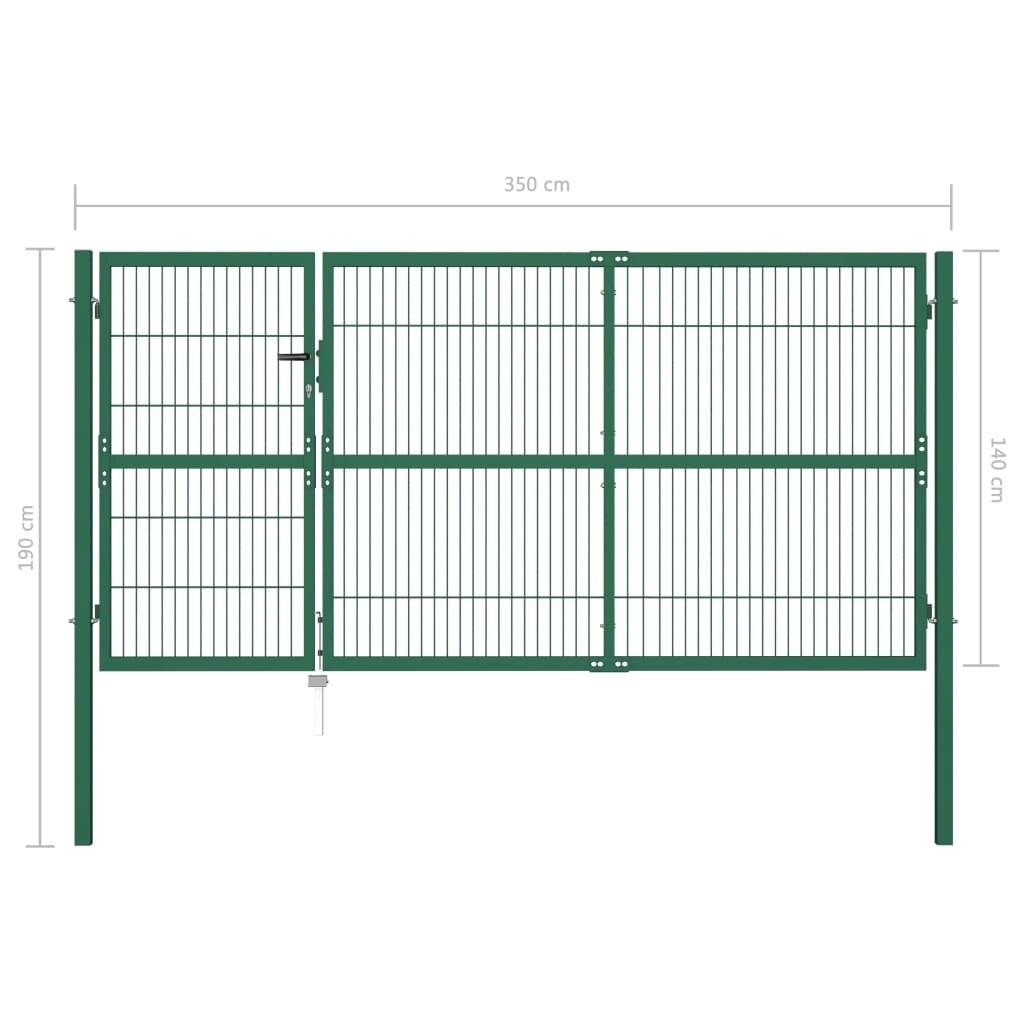 Gartentor mit Pfosten 350 x 140 cm Stahl Grün-4