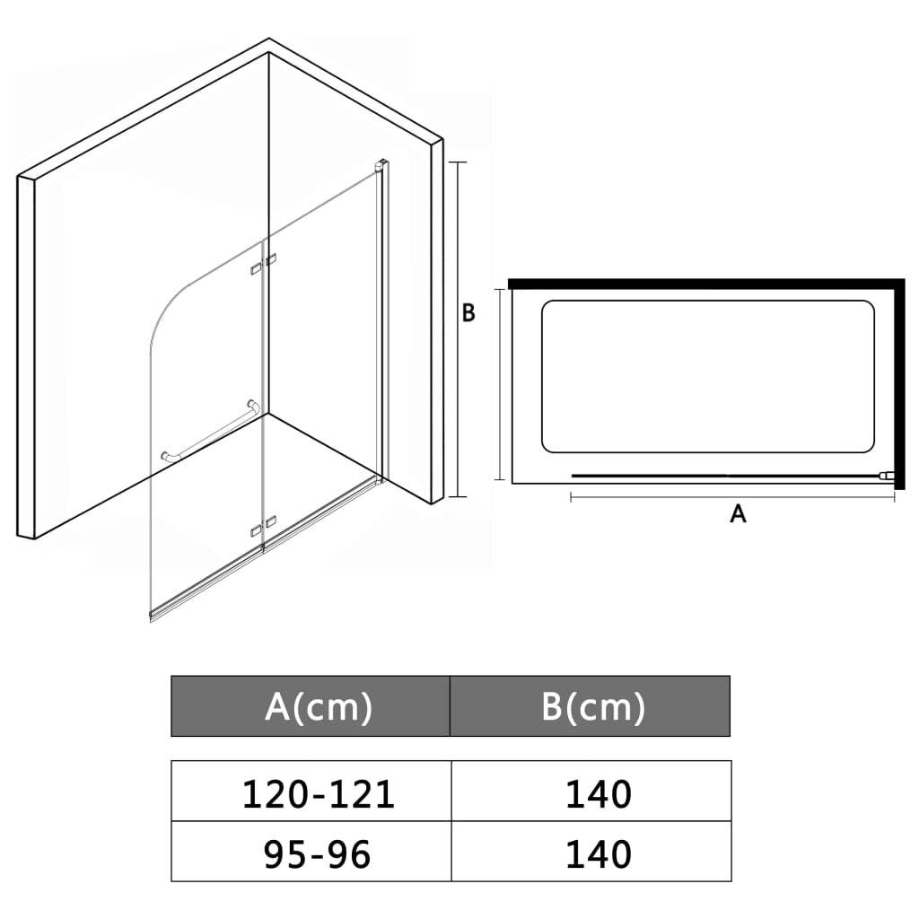 Faltbare Duschkabine 2 Paneele ESG 95 x 140 cm-6