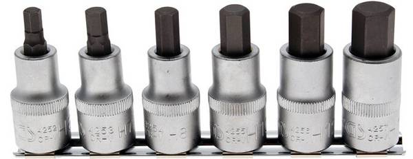 Bit-Einsatz-Satz Antrieb Innenvierkant 12,5 mm (1/2") Innensechskant 6 - 14 mm 6-tlg.