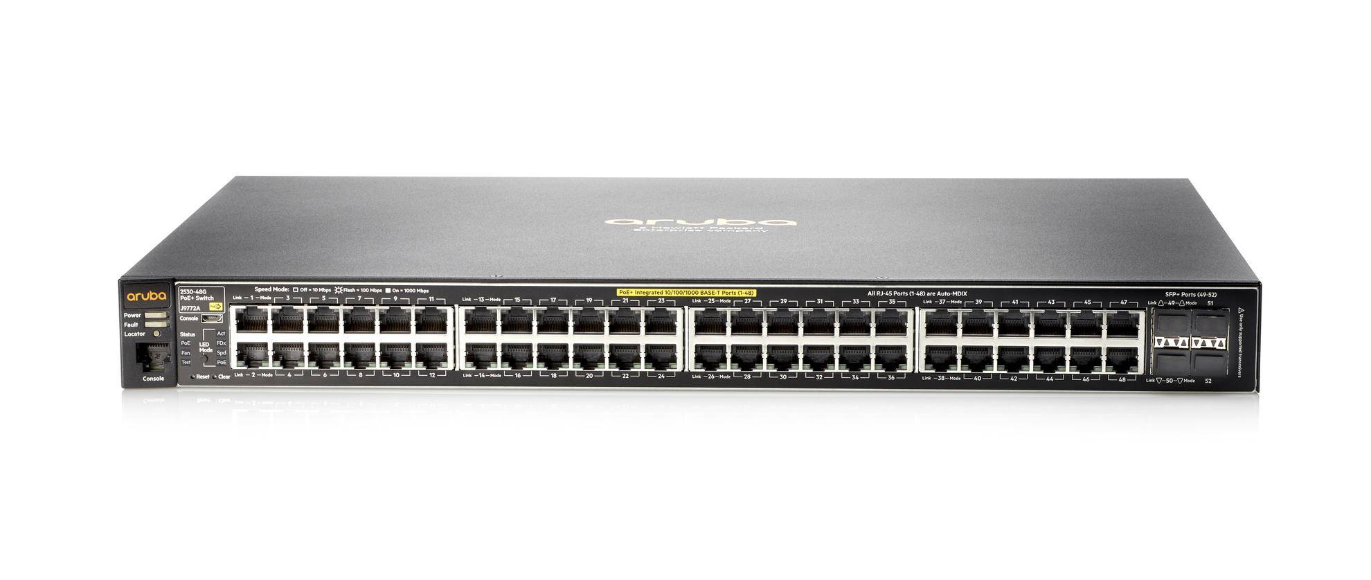 HPE Aruba 2530-48G-PoE+ - Switch - managed - 48 x 10/100/1000 (PoE+) + 4 x Gigabit SFP - Desktop, an Rack montierbar, wa-1