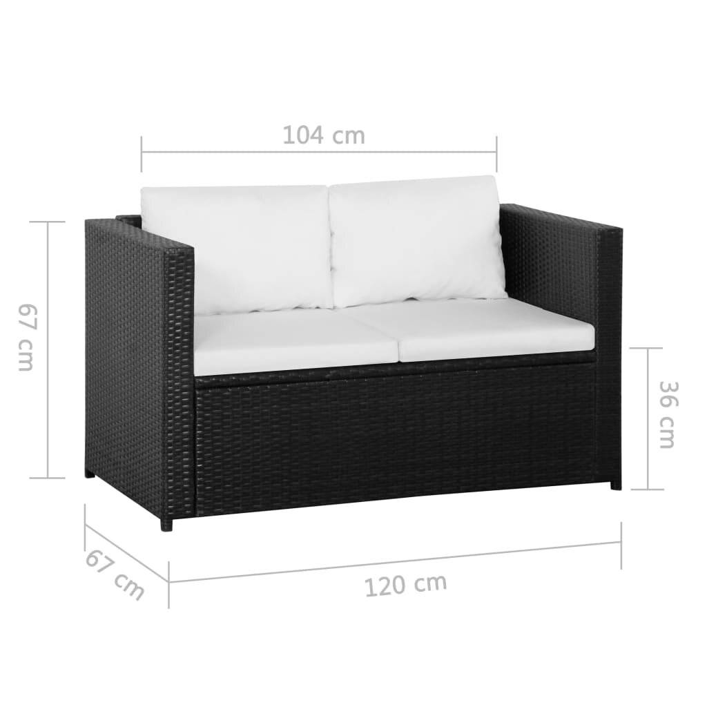 3-tlg. Garten-Lounge-Set mit Auflagen Poly Rattan Schwarz-5