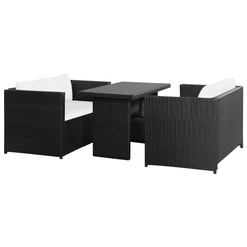 3-tlg. Garten-Lounge-Set mit Auflagen Poly Rattan Schwarz-0
