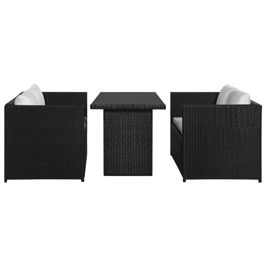 3-tlg. Garten-Lounge-Set mit Auflagen Poly Rattan Schwarz-2