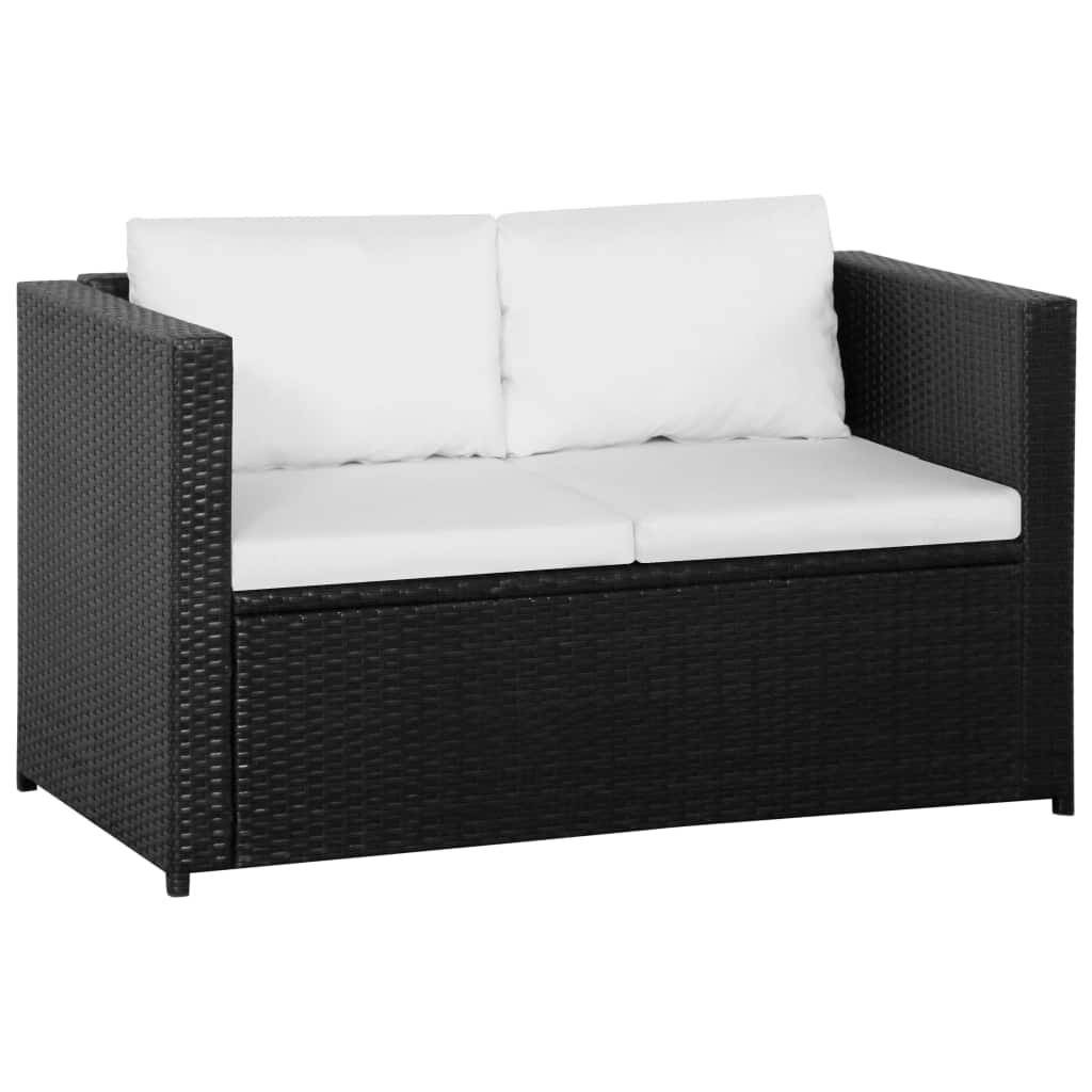3-tlg. Garten-Lounge-Set mit Auflagen Poly Rattan Schwarz-3