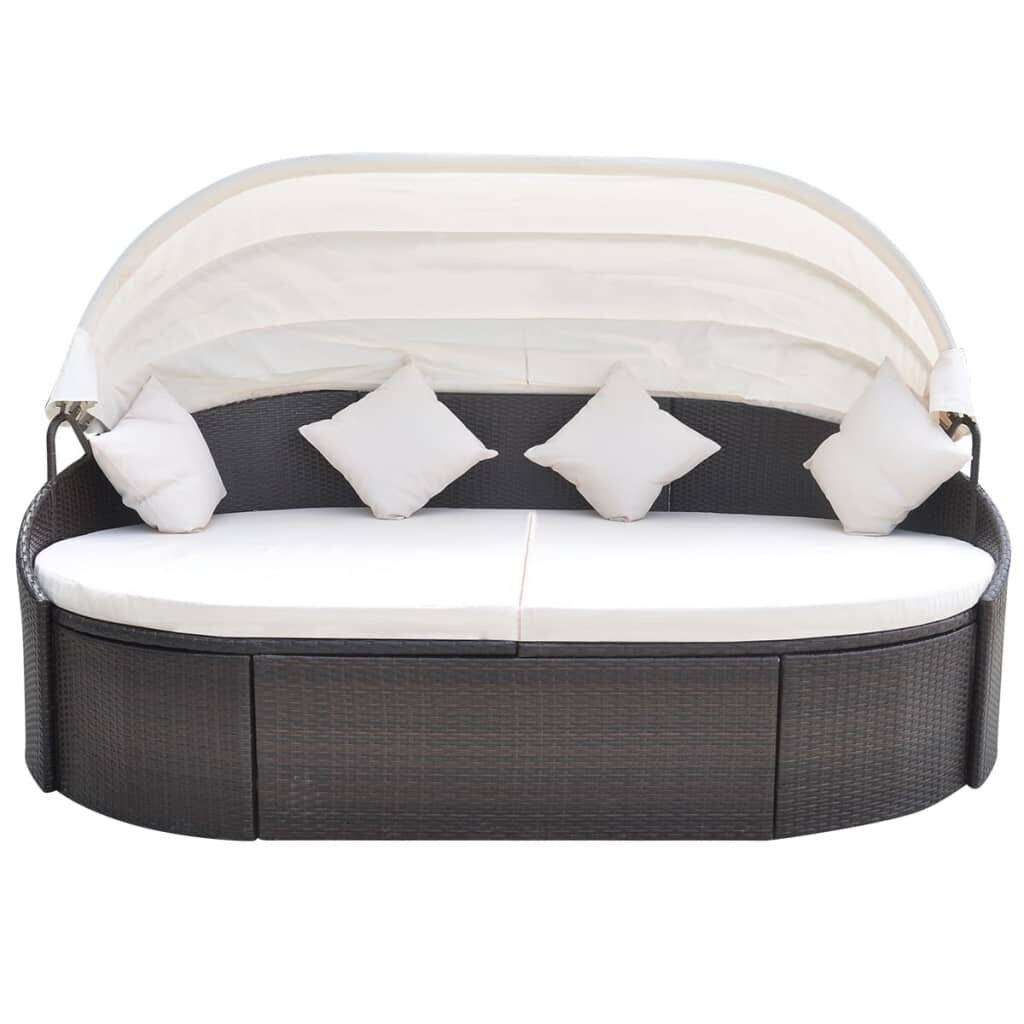 Garten-Sonneninsel mit Sonnendach Poly Rattan Braun-1