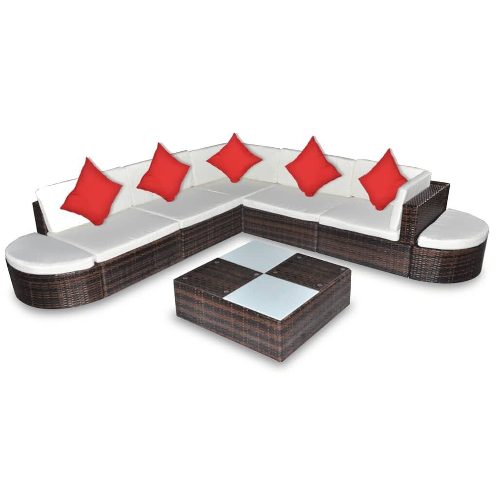 8-tlg. Garten-Lounge-Set mit Auflagen Poly Rattan Braun-1