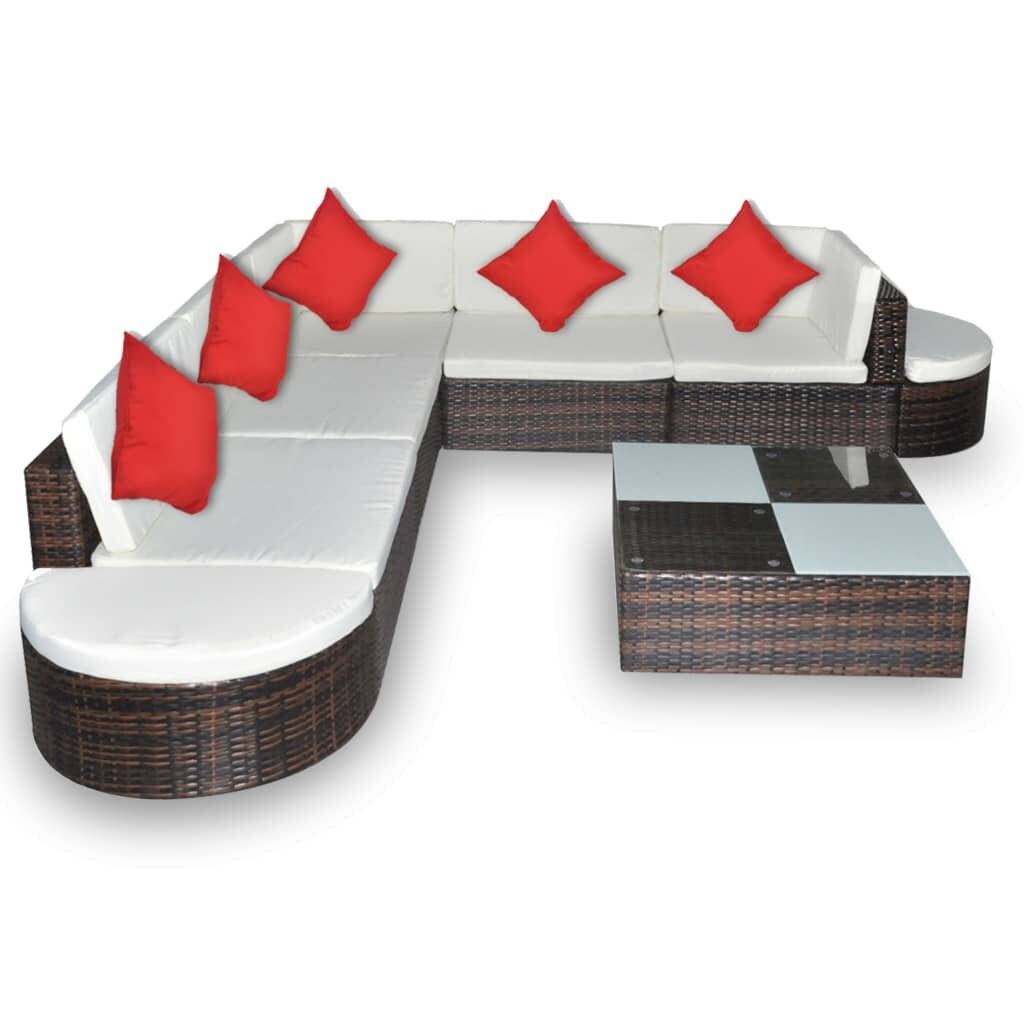 8-tlg. Garten-Lounge-Set mit Auflagen Poly Rattan Braun-2