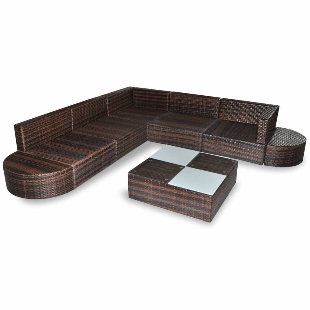 8-tlg. Garten-Lounge-Set mit Auflagen Poly Rattan Braun-3