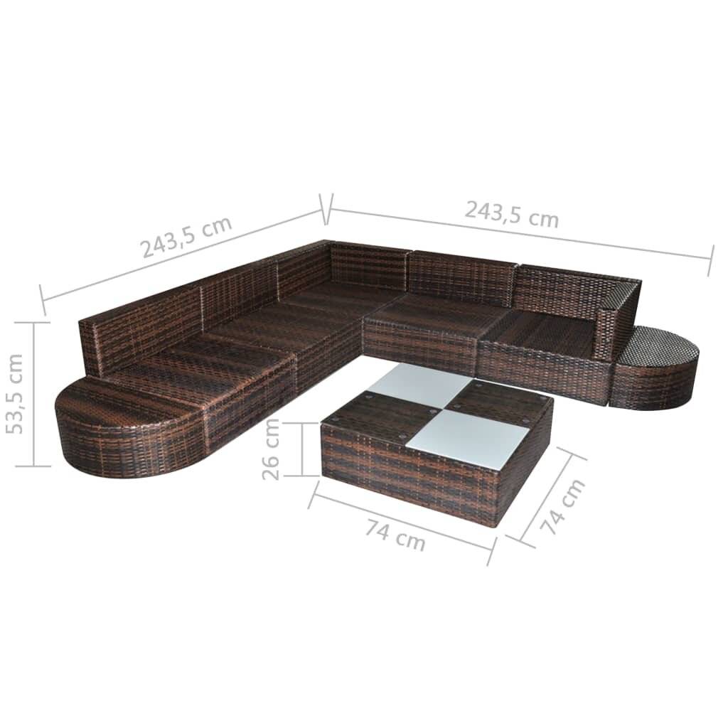 8-tlg. Garten-Lounge-Set mit Auflagen Poly Rattan Braun-4