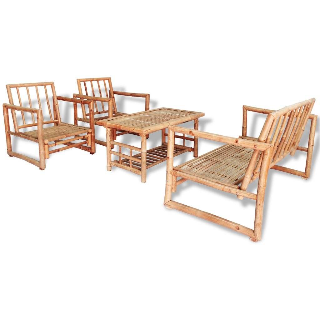 4-tlg. Garten-Lounge-Set mit Auflagen Bambus-1