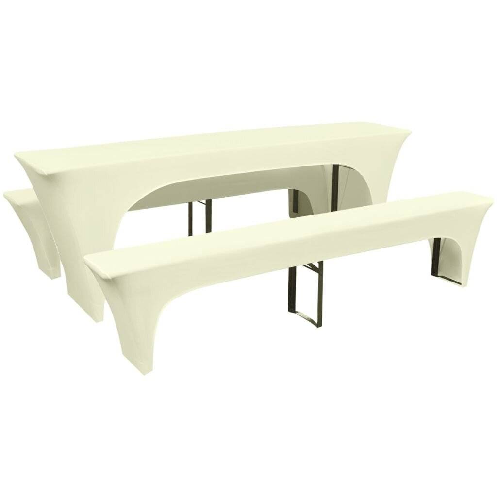 Dreiteiliges Schonbezug-Set für Biertisch/Bänke Stretch Creme-0