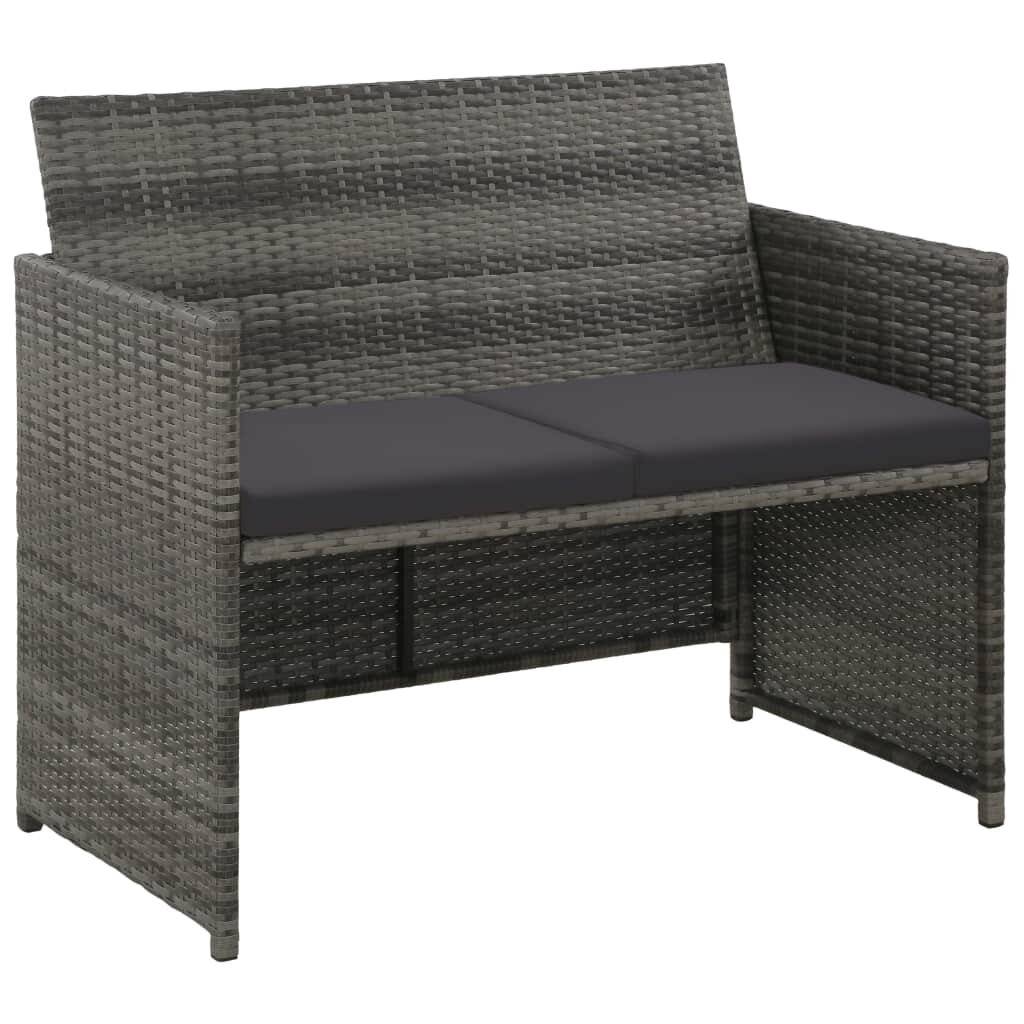 2-Sitzer-Gartensofa mit Polstern Grau Poly Rattan-0