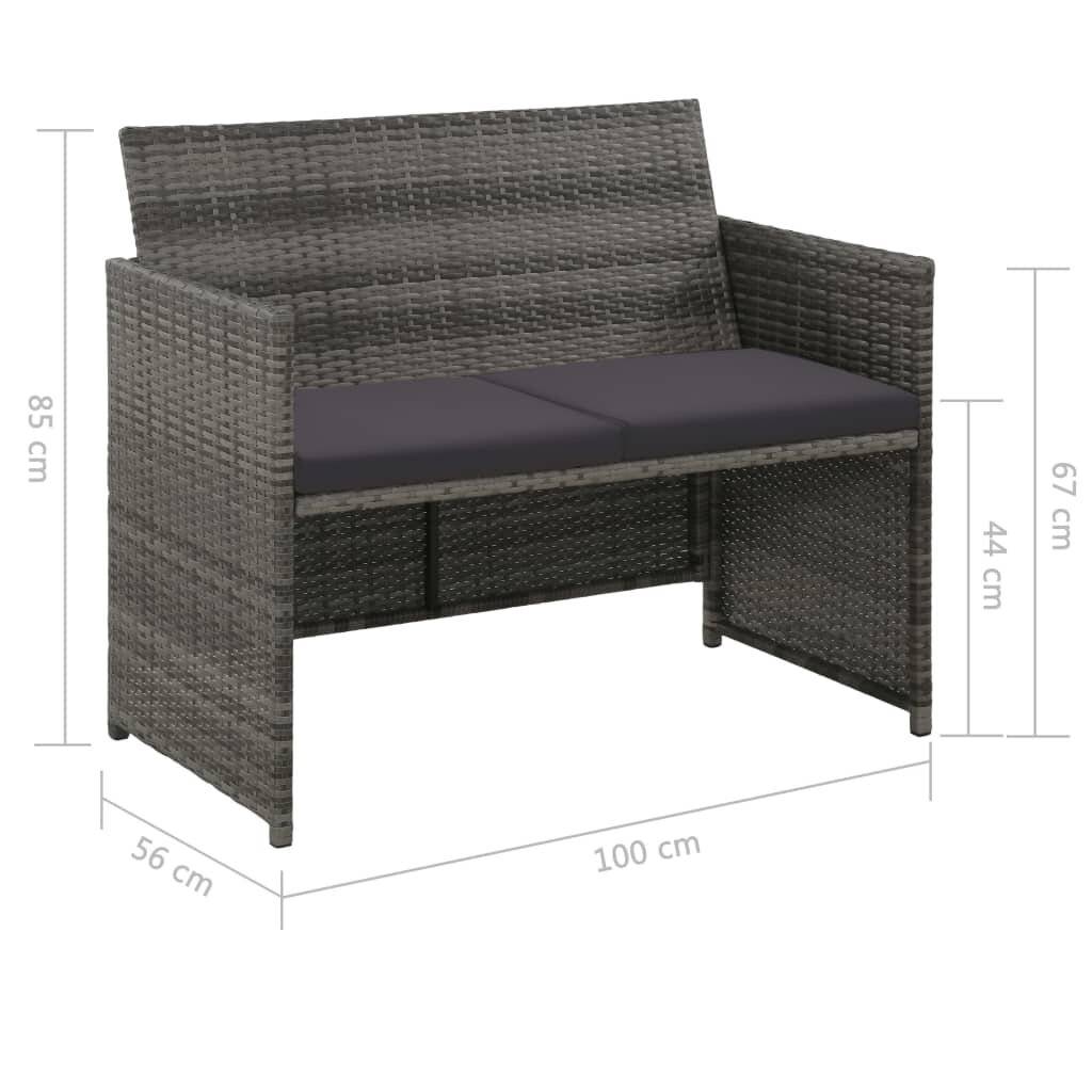 2-Sitzer-Gartensofa mit Polstern Grau Poly Rattan-1