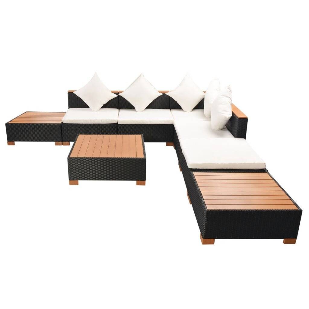 8-tlg. Garten-Lounge-Set mit Auflagen Poly Rattan Schwarz-5