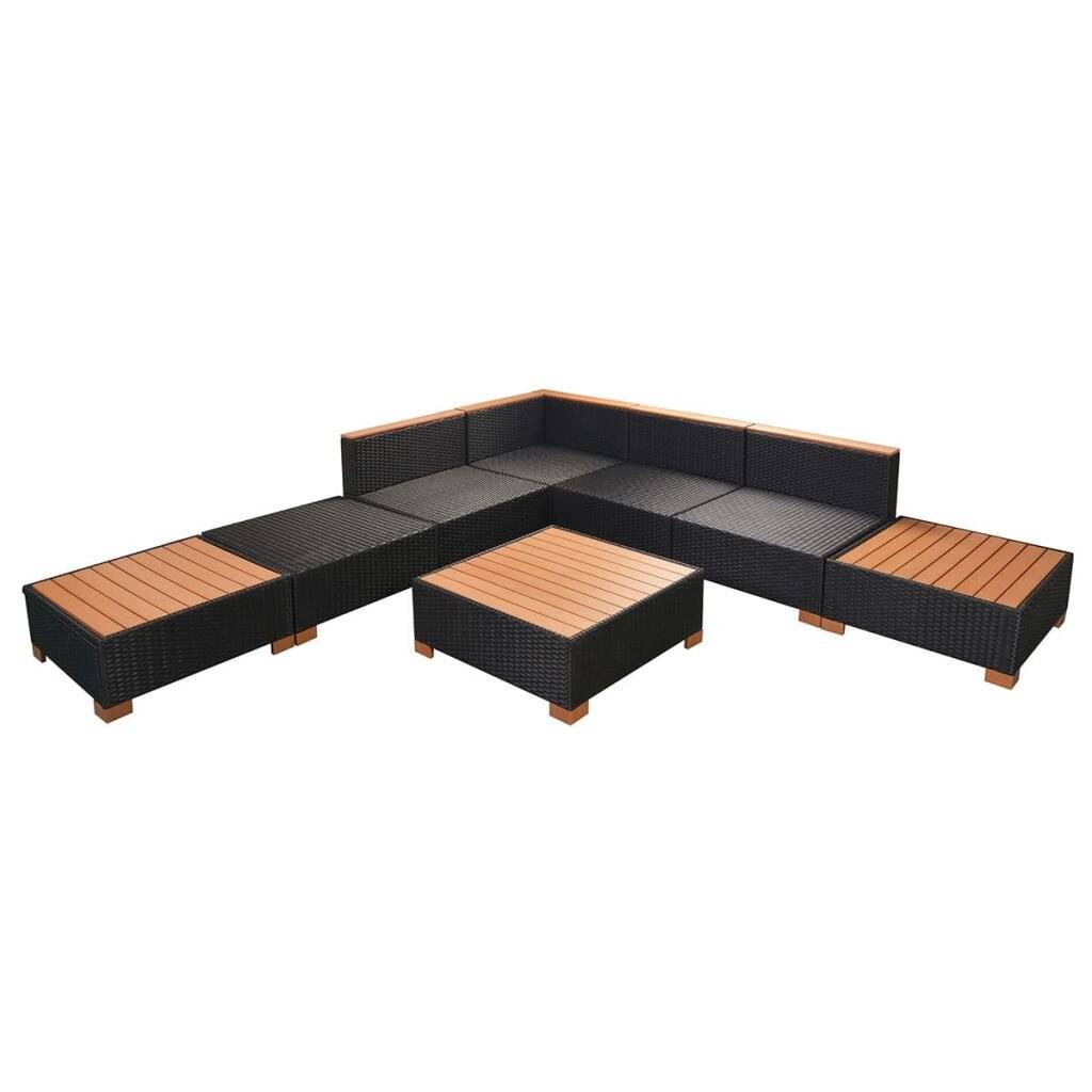 8-tlg. Garten-Lounge-Set mit Auflagen Poly Rattan Schwarz-6