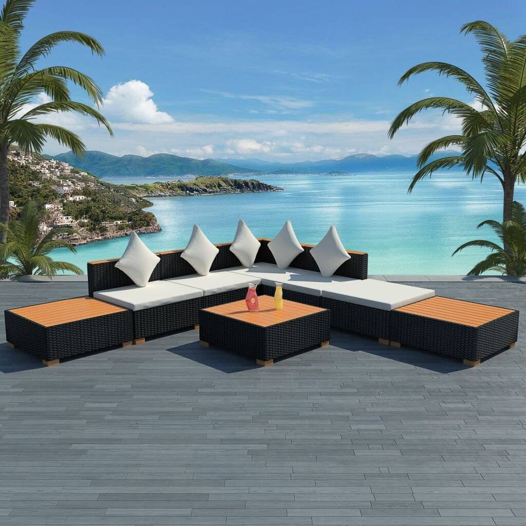 8-tlg. Garten-Lounge-Set mit Auflagen Poly Rattan Schwarz-0