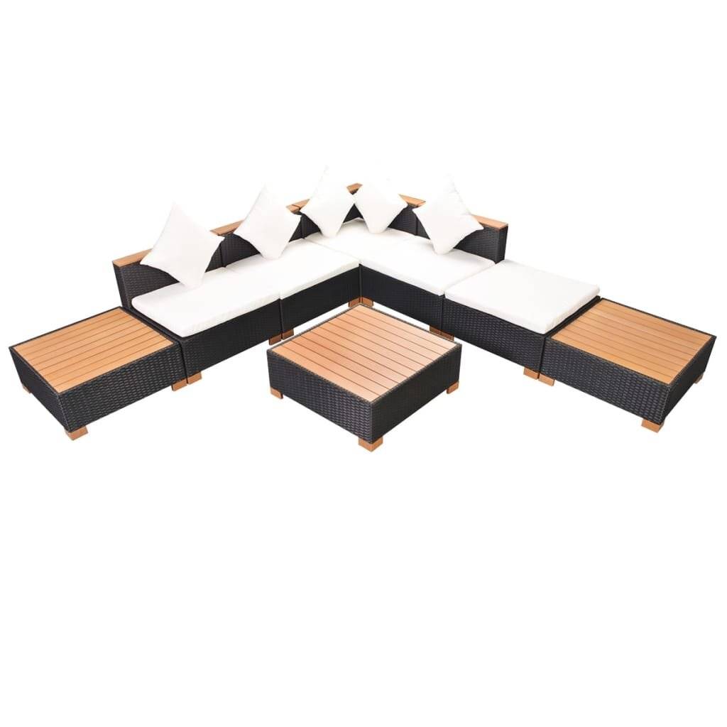 8-tlg. Garten-Lounge-Set mit Auflagen Poly Rattan Schwarz-1