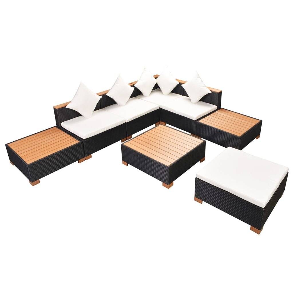 8-tlg. Garten-Lounge-Set mit Auflagen Poly Rattan Schwarz-2