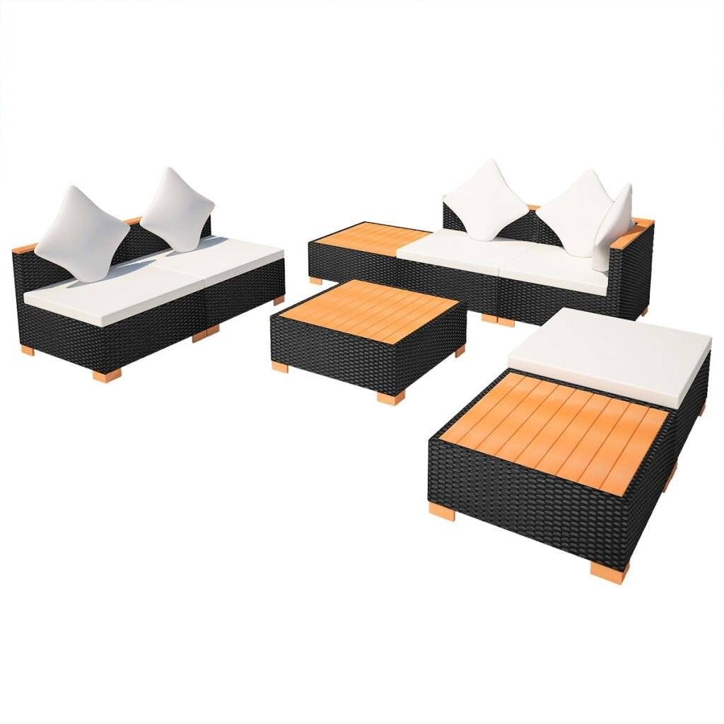 8-tlg. Garten-Lounge-Set mit Auflagen Poly Rattan Schwarz-3