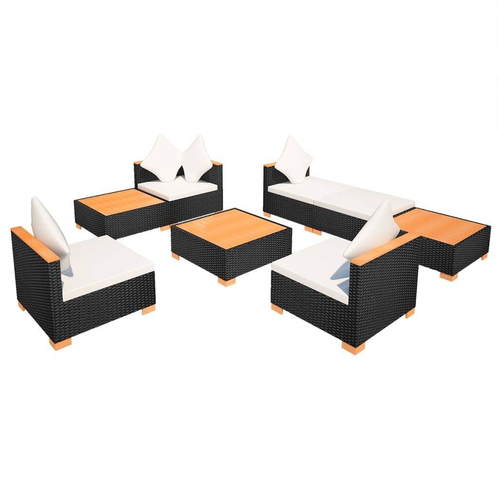 8-tlg. Garten-Lounge-Set mit Auflagen Poly Rattan Schwarz-4