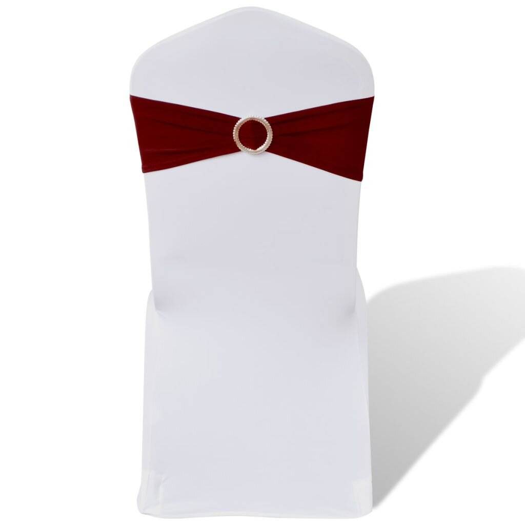 25x Stuhlschleifen Stretch Schleifenbänder + Diamant Schnalle Bordeaux-0