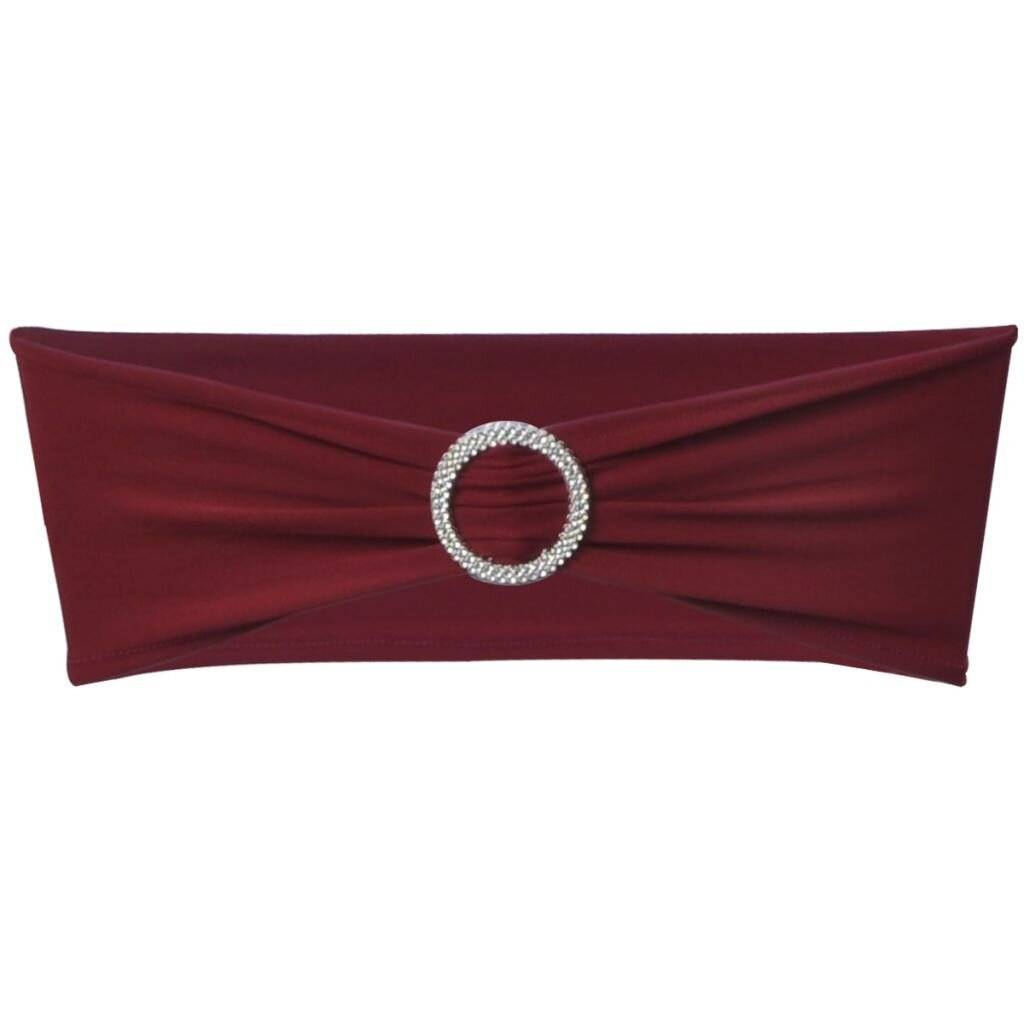 25x Stuhlschleifen Stretch Schleifenbänder + Diamant Schnalle Bordeaux-1