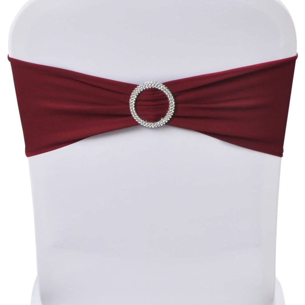 25x Stuhlschleifen Stretch Schleifenbänder + Diamant Schnalle Bordeaux-2