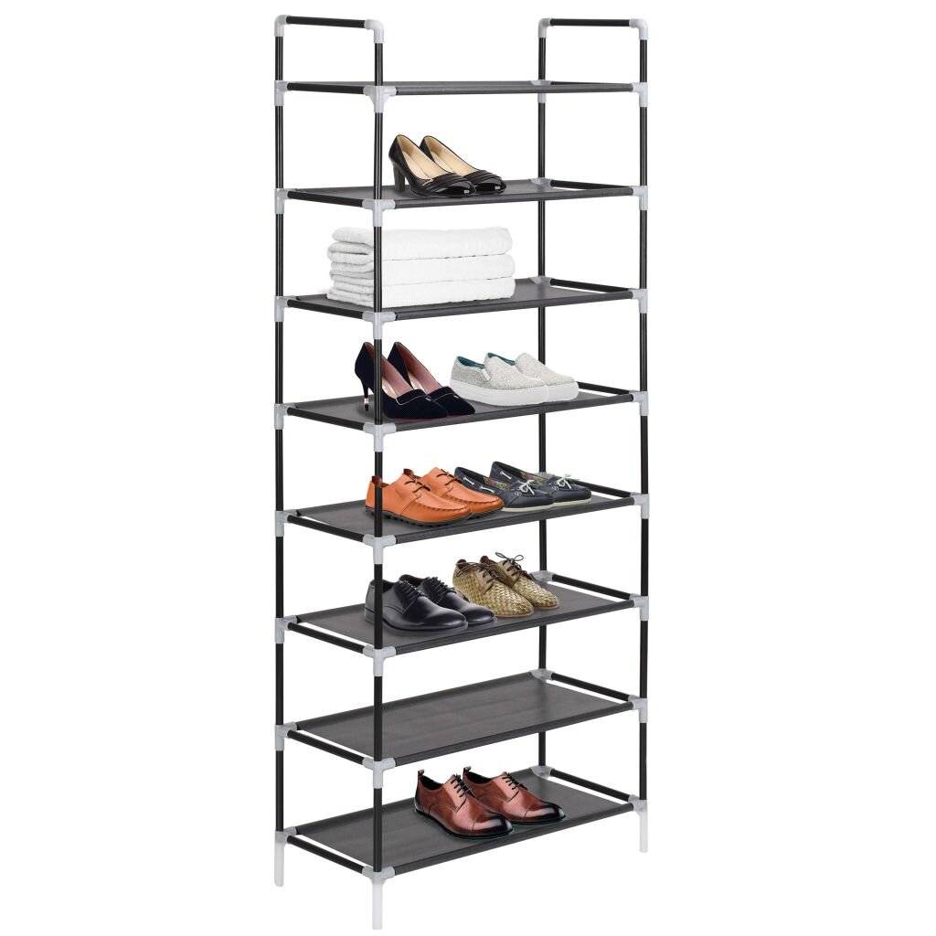 Schuhregal mit 8 Etagen Metall und Vliesstoff Schwarz-1