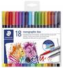 STAEDTLER 3001 - Pinselstift mit Doppelspitze - Wasserfarben, sortiert - 1-6 mm / 0.8 mm fein (Packung mit 18)