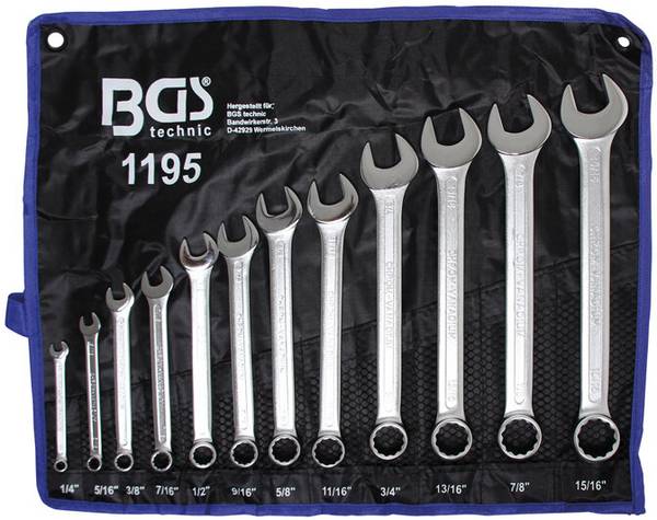 Maul-Ringschlüssel-Satz Zollgrößen SW 1/4" - 15/16" 12-tlg.
